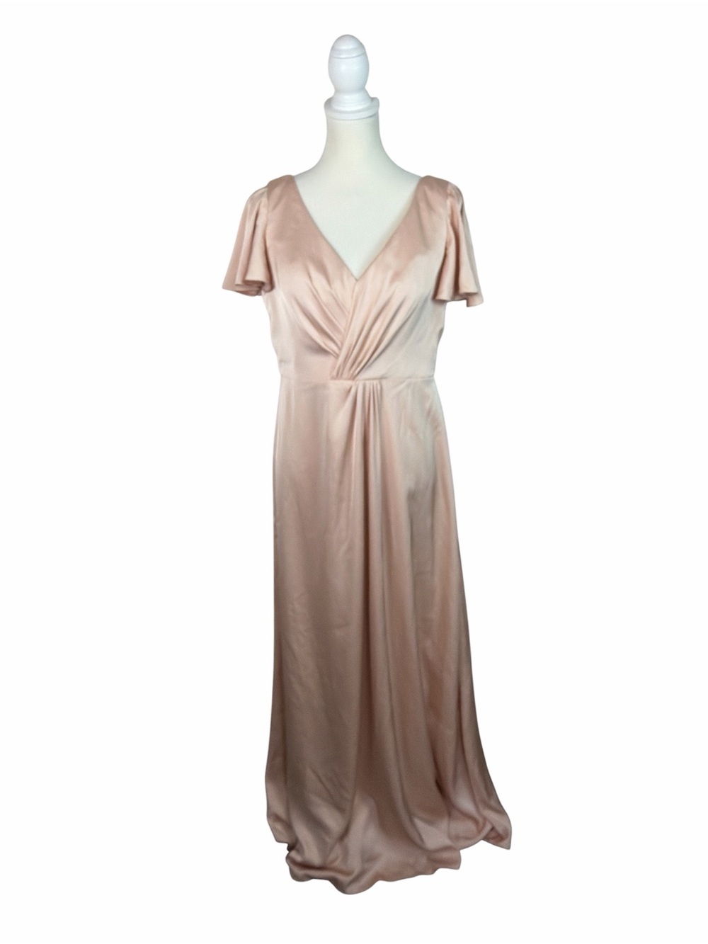 Azazie Blush Pink Satin Maxi Dress Size 12 Flutter Sleeve Formal Gown
